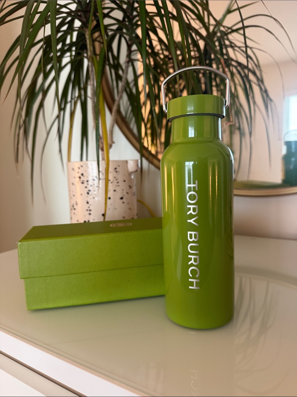 Tory Burch Green Metal Water Bottle BRAND NEW